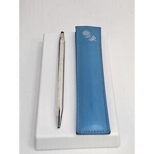 Vintage SS Cross Ballpoint Pen With Rose Design & Pouch [Tested, Wear & Tarnish]